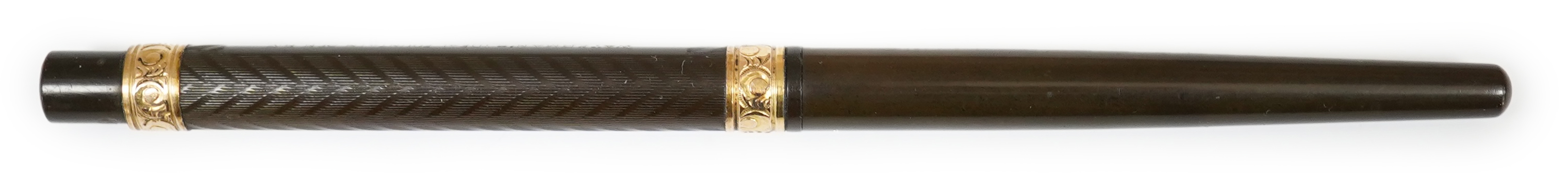 A Waterman No.22 taper cap Eyedropper with two ornamental gold filled bands